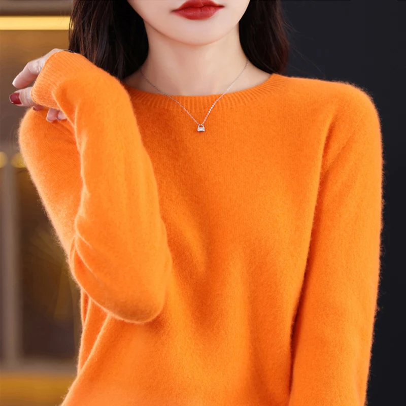 BELIARST Women\'s Sweater Spring Autumn New 100% Merino Wool Clothing Round Neck Knitted Pullover Casual Fashion Bottom Shirt