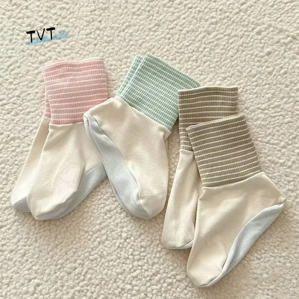 

4Pairs Patchwork Air Conditioning Sleep Socks Anti-slip Breathable Cartoon Stripe Socks Thicken Female Hosiery Middle Tube Socks