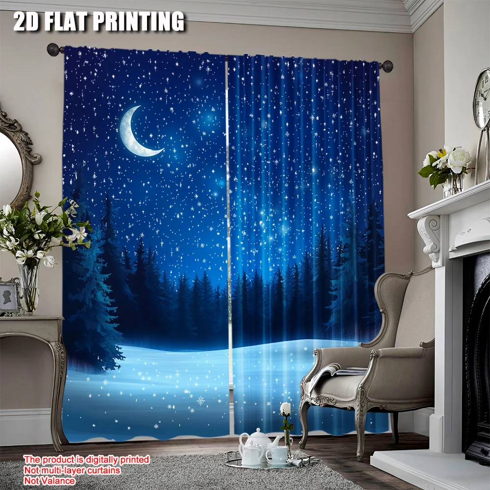 

2pcs Moon currentwinter Season Wonderland Starry Sky Night Forest Landscape scene For Bedroom livingroom And Dining Room
