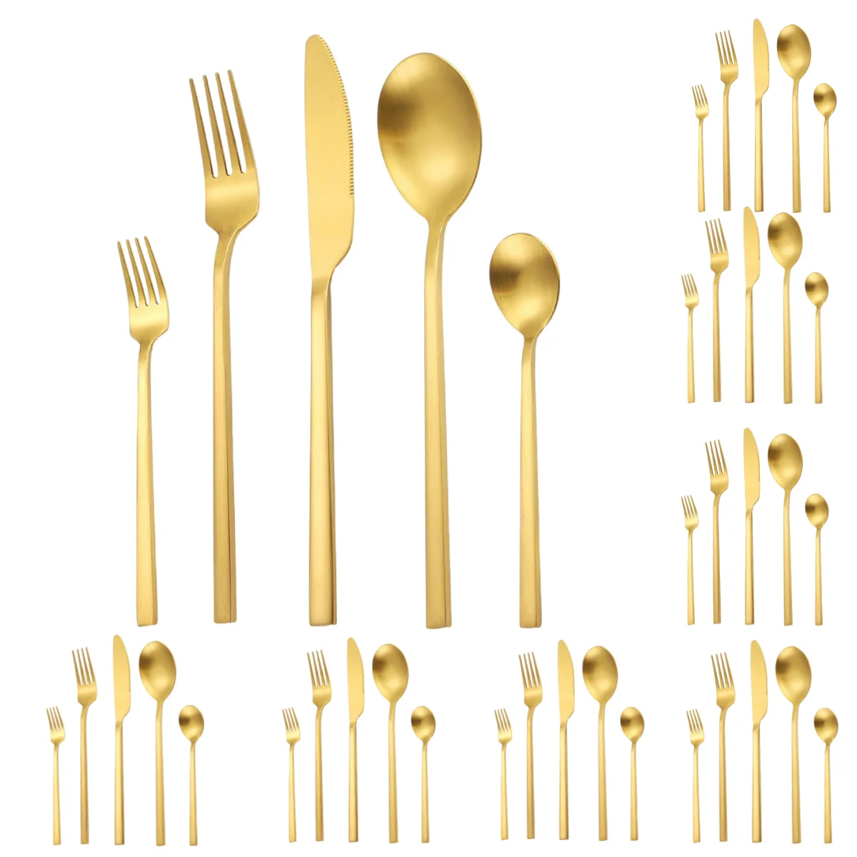 

A·HOUSEWARE 40-Piece Gold Matte Silverware Elegant Stainless Steel Flatware Set for 8 Satin Finish Cutlery Utensils Tableware