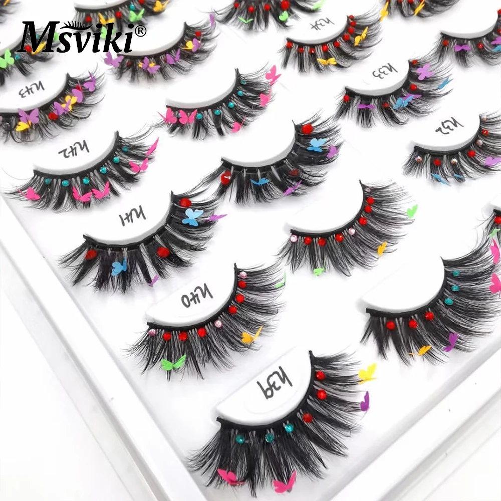 Flauschigen Natürliche 3D 5D Faux Nerz Wimpern Groß Großhandel Glitter Schmetterling Gefälschte Wimpern Box Paket Farbigen Wimpern Make-Up Liefert – Detail 6