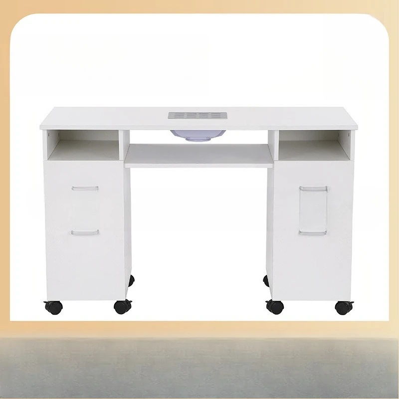 

White Nail shop manicure table with vacuum cleaner universal wheel simple beauty salon