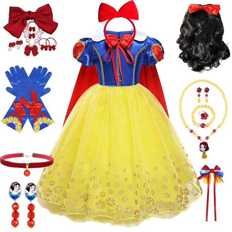 

Платье принцессы Белоснежки на Хэллоуин, детский роскошный костюм с плащом, платье принцессы Диснея для ролевых игр с бантом для девочек