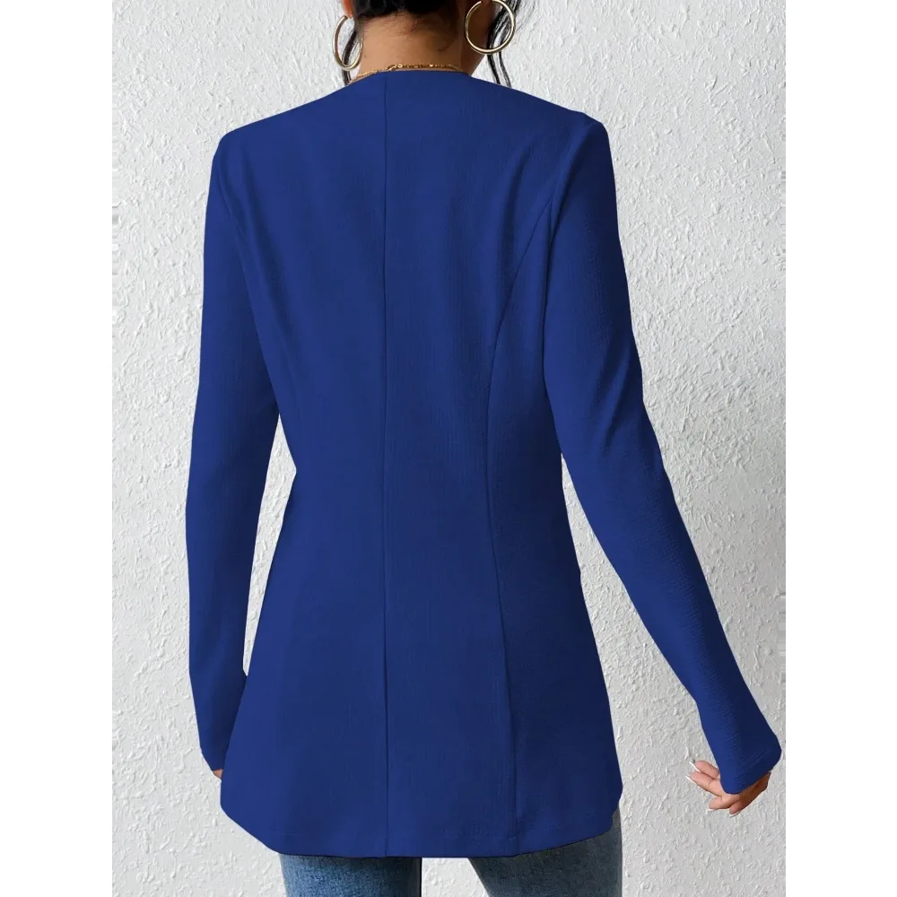 جديد المرأة خندق السترة معطف سليم صالح الخامس الرقبة لا زر سترة طويلة غير رسمية للنساء مكتب العمل ملابس الحفلات Y2k الملابس #6