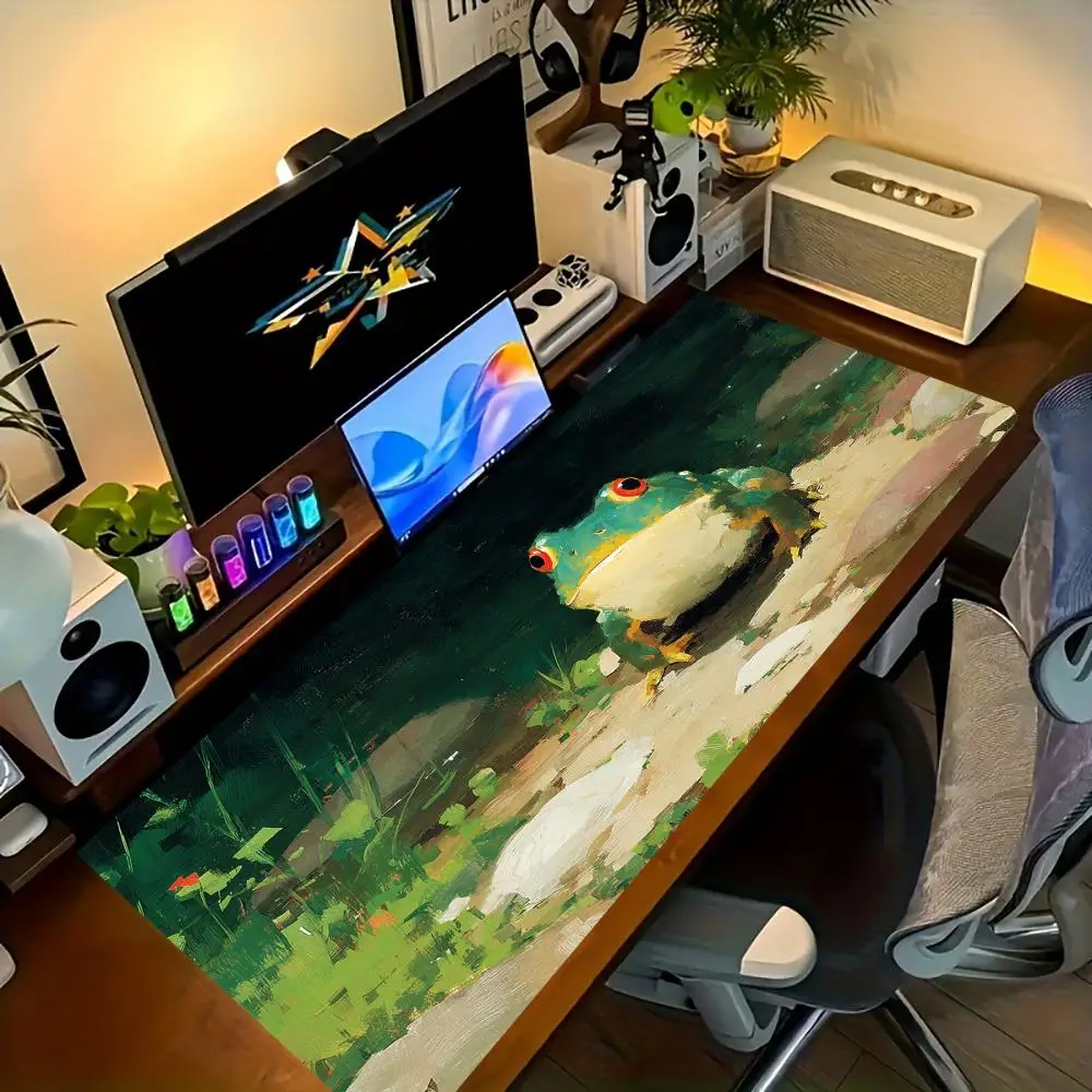 Oil Painting Green Frog Mouse Pad Large Gaming Accessories Rubber Anti-slip Mousepad PC Office Gamer Keyboard Mats XXL Desk Mat