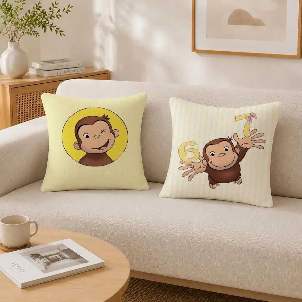 Cartoon George The Curious Monkey Cushion Cover Soft Fluffy Short Plush  Pillow Case  Sofa Bed Home Decor