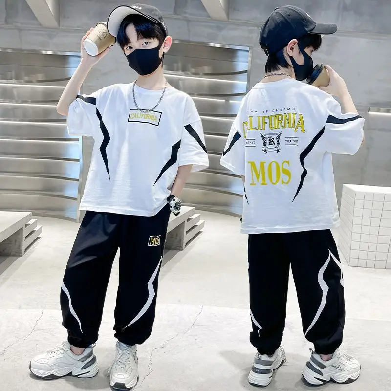 summer boys clothes set letter top & pants 2 pieces suit teenage boy print tracksuit cool boy style children outfit