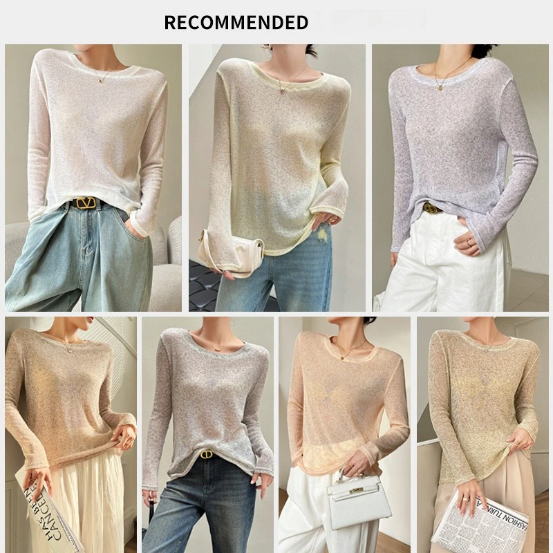 Summer Fashion Thin Sunscreen Linen Loose Knitted Blouse Women's Lazy Style High-end Dongdaemun Long-sleeved T-shirt