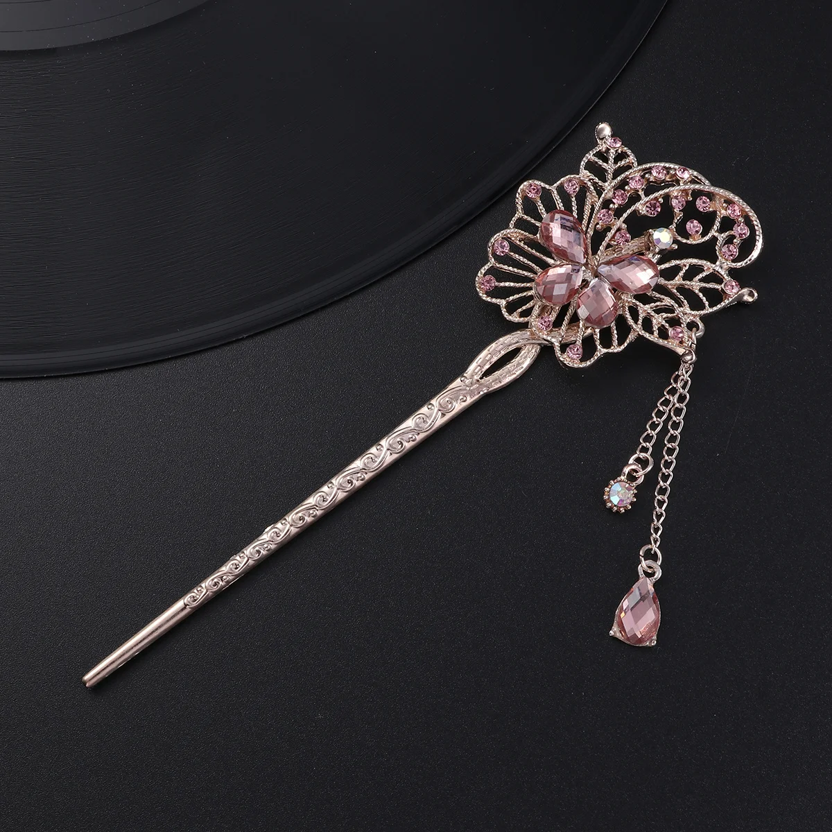 

Pink Crystal Rhinestone Hairpin Flower Hair Chopsticks for Women Party Casual Updo Hair Stick Unique Gift Rhinestone Hairpin