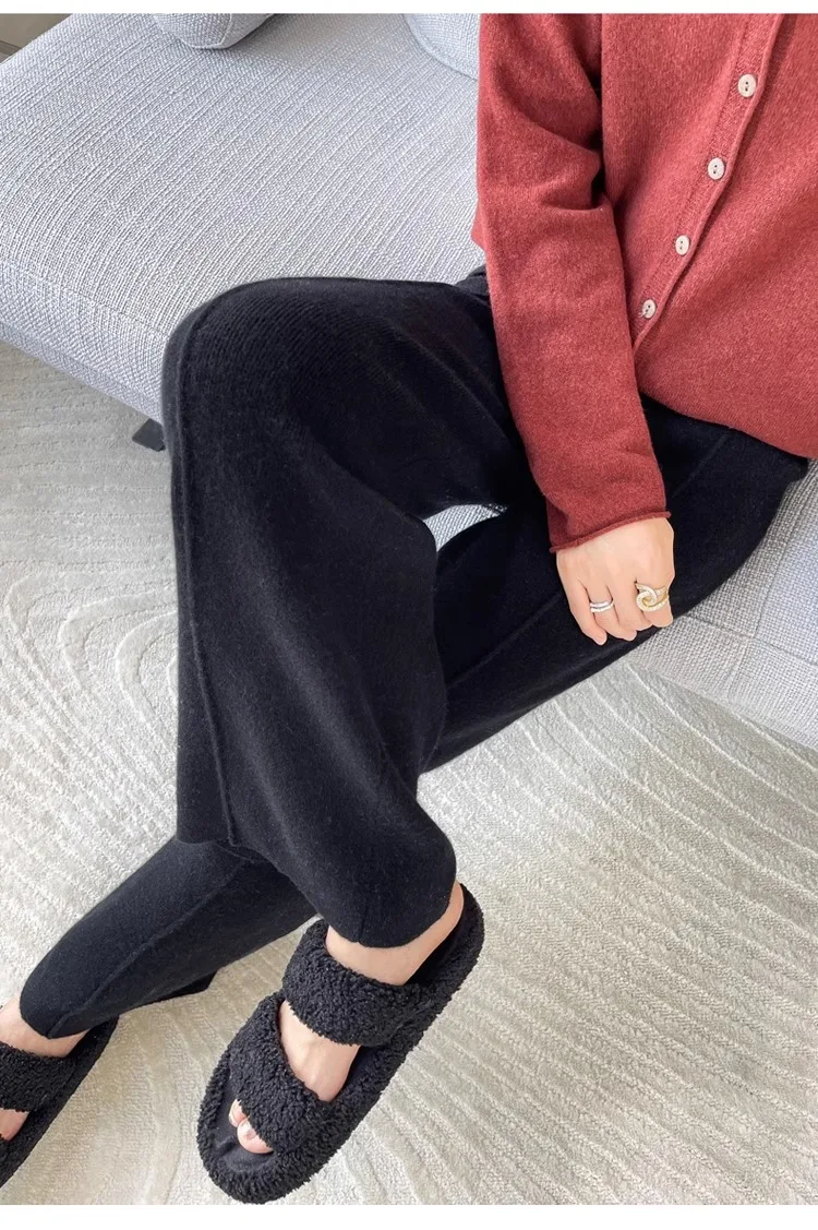 2024 High-end Cashmere Temperament Wide-leg Pants Women's High Waist 100 Pure Wool Pants Loose Casual Straight Outer Trousers