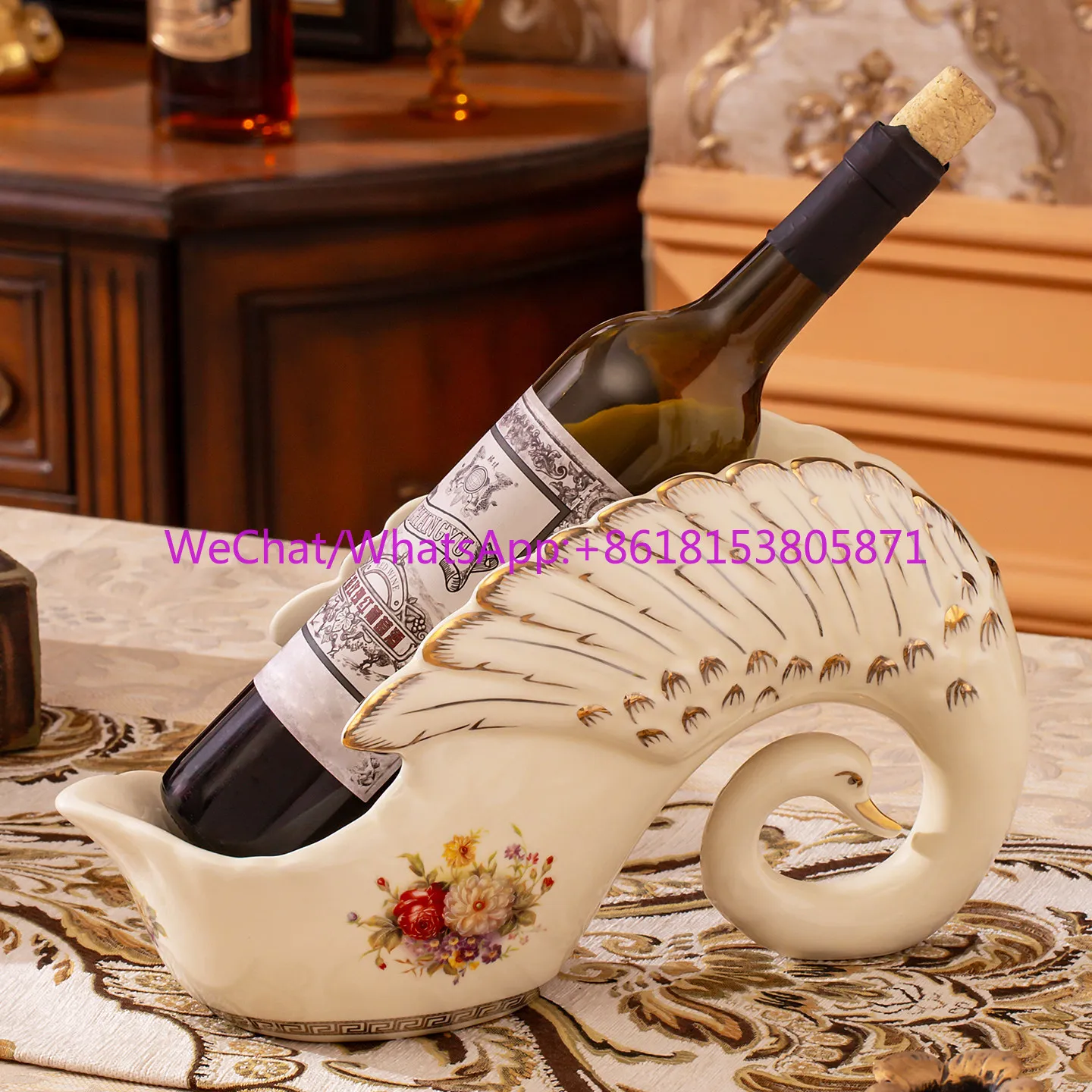European ceramic red wine rack wine bottle rack wine cabinet side cabinet decoration light luxury high-end