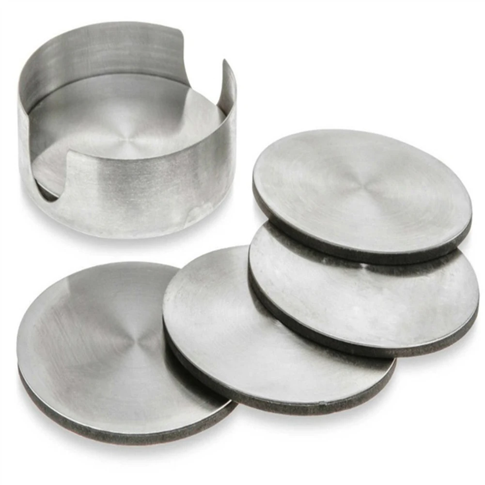 6Pcs/Set Round Stainless Steel Table Placemats Heat Insulation Mug Heat-resistant Beer Tea Cup Coaster Pad  Mat Coasters