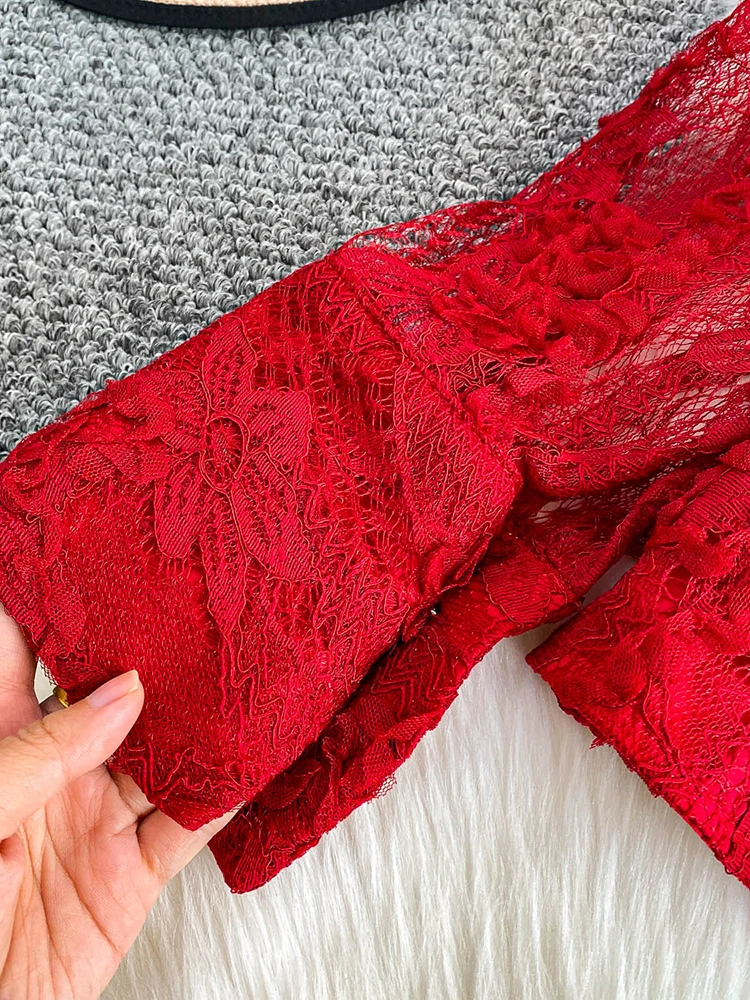 Damska bluzka koronkowa w stylu pałacowym, lekki luksus, wyrafinowana, zdobiona diamentami, z koralikami, koszula z klapami, delikatny różowy koronkowy top BL233