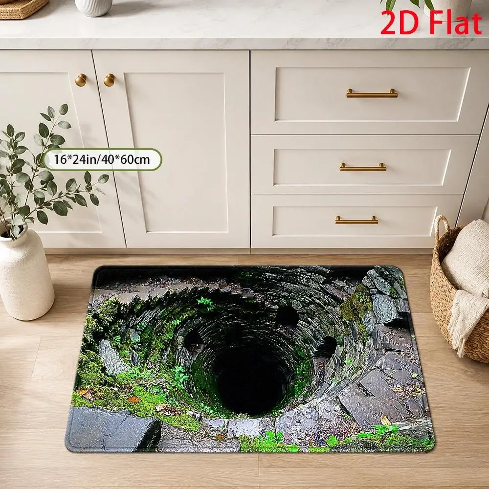 Fantasy Tunnel Entrance Mat Rug Waterproof Overgrown Forest Green Nature Print Polyester Doormat for Home Outdoor Indoor Decor
