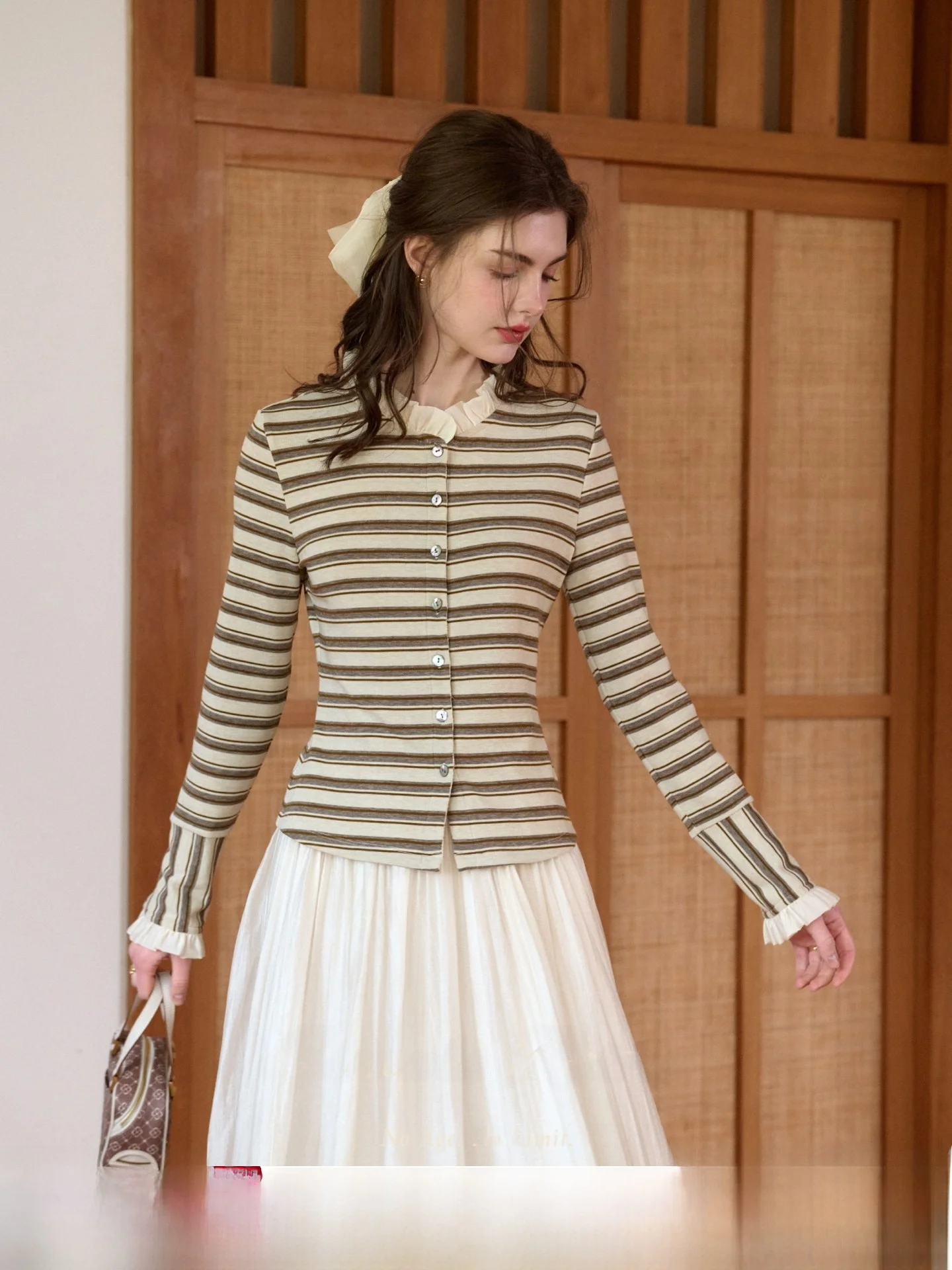 

SimpleRetro Women's Long Sve T-irt Striped Lycra Base irt Spring Faion French Sle Comfortable Soft Knitted Top