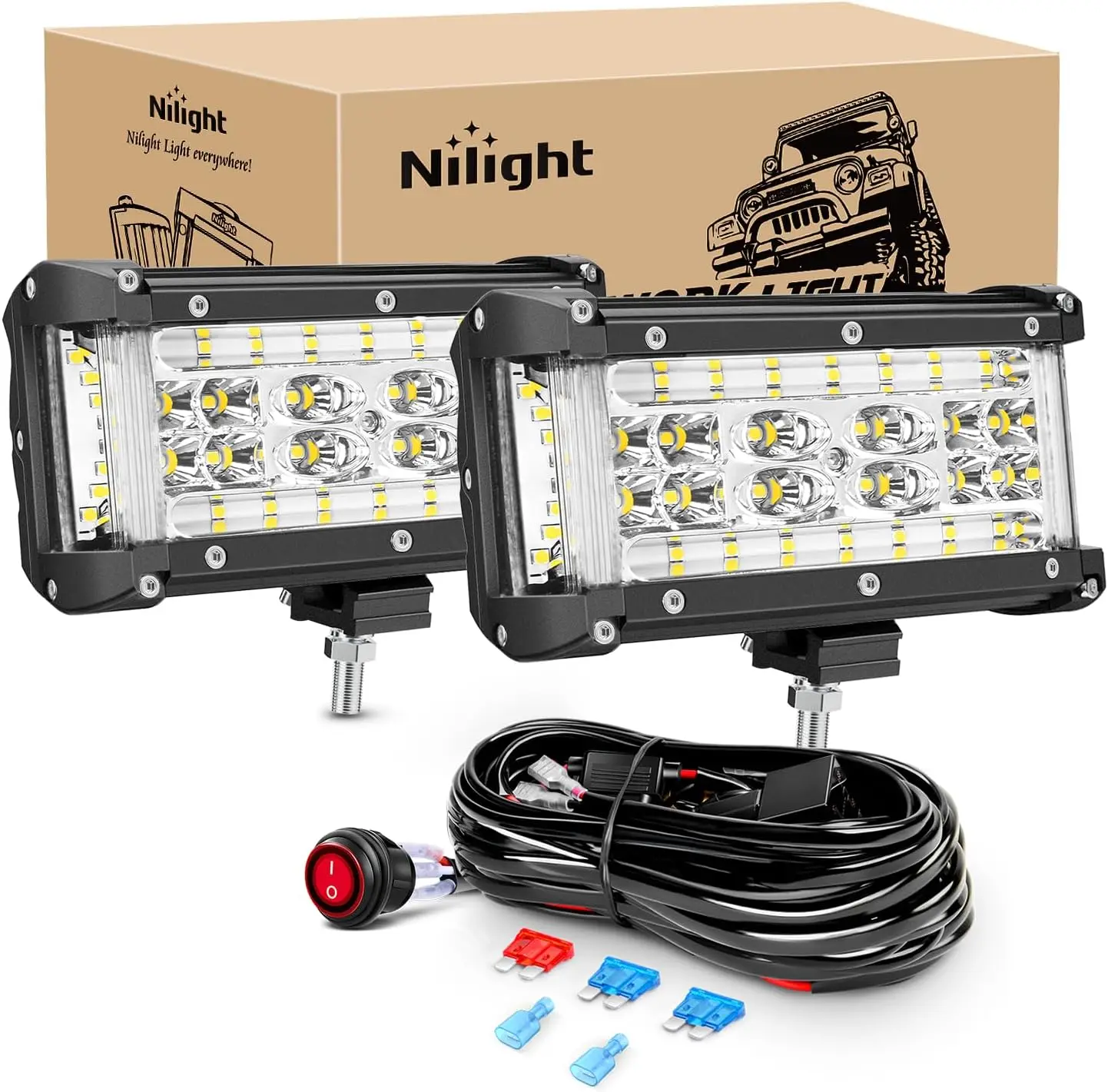 

5.5 Inch Quadruple Row LED Light Bar Set with Wiring Harness for Truck SUV ATV UTV Fog Driving Work Lighting