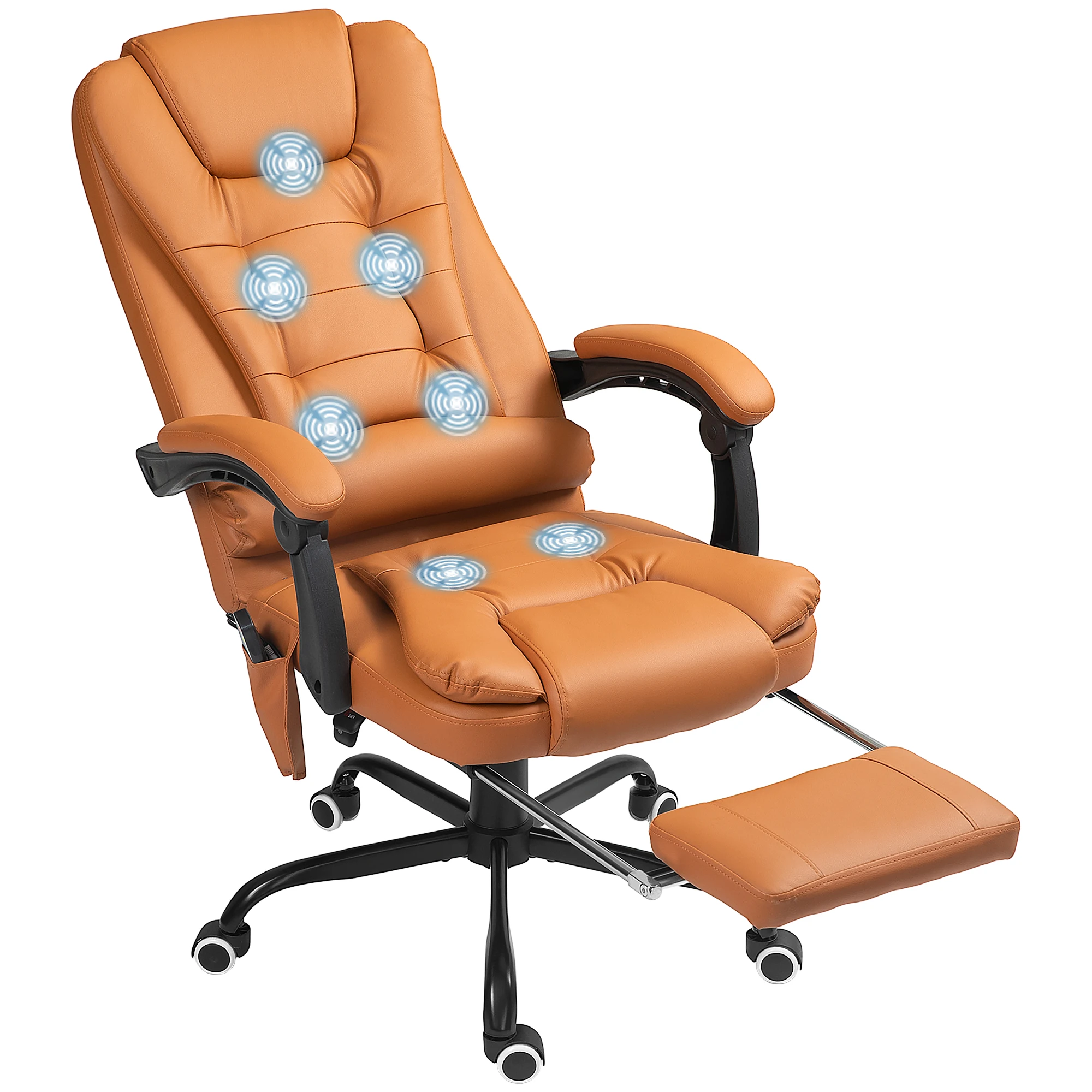 Pu Leather Massage Computer Chair W/ Padded Seat and Adjustable Height, Brown