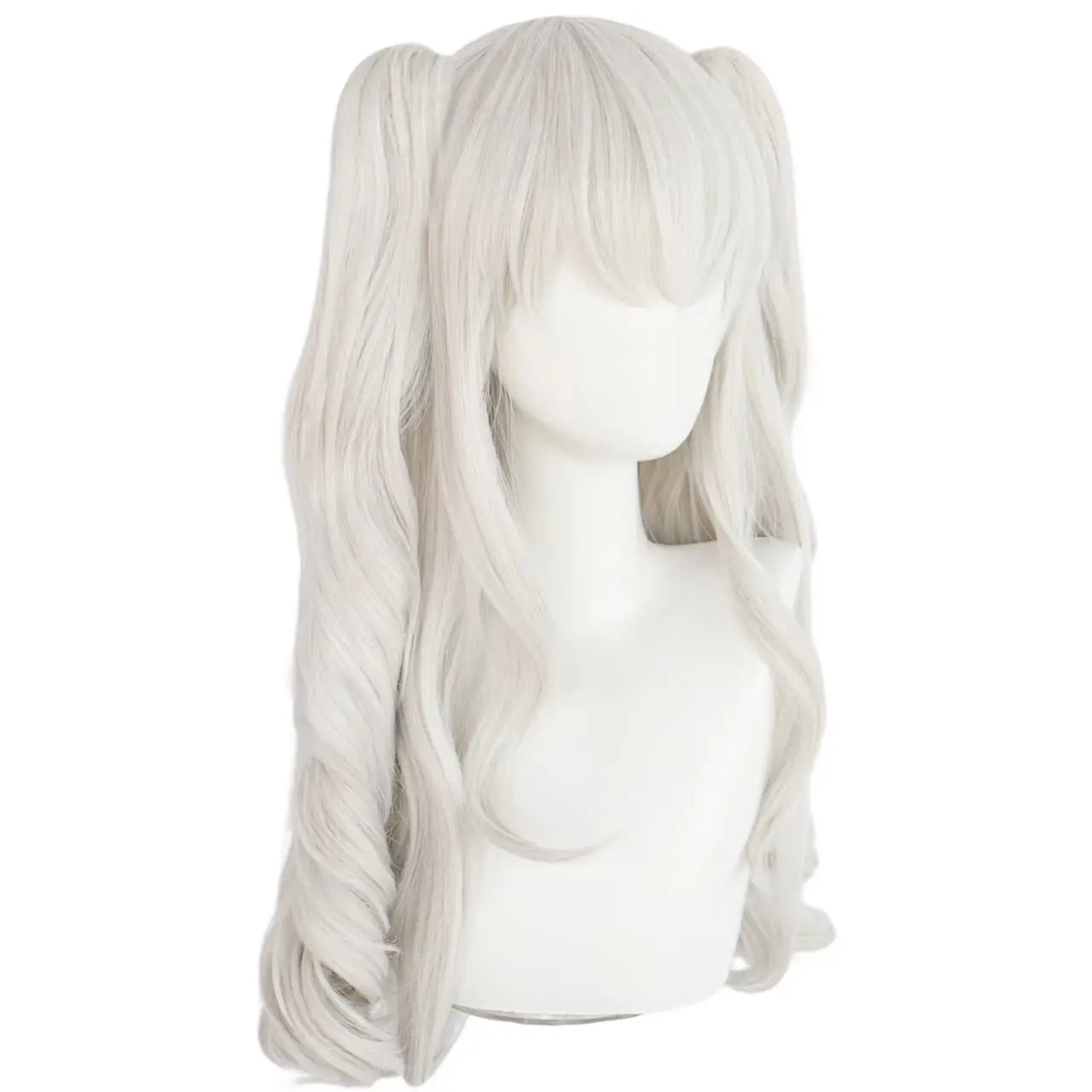 ‌ シャーロット コスプレウィッグ - 白いロングカーリーヘア、中村ゆり前髪、女性用アニメフルヘッドピース