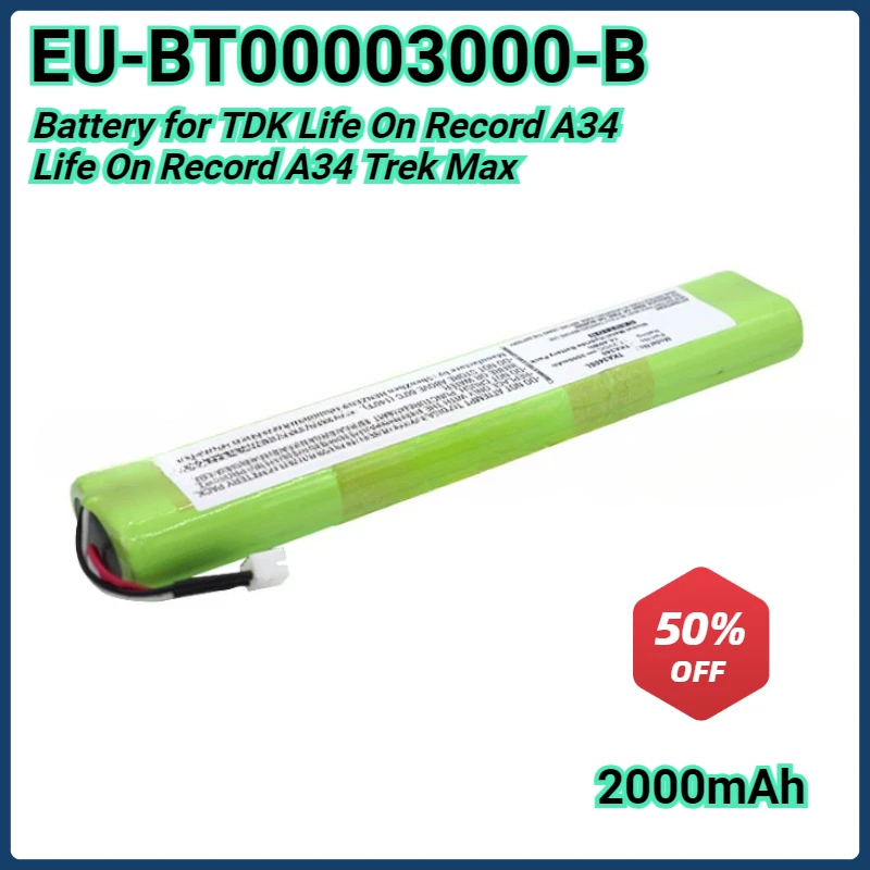 EU-BT00003000-B Battery Packs for TDK Life on Record A34  Life on Record A34 Trek Max Direct Supply Audio Battery 2000mAh