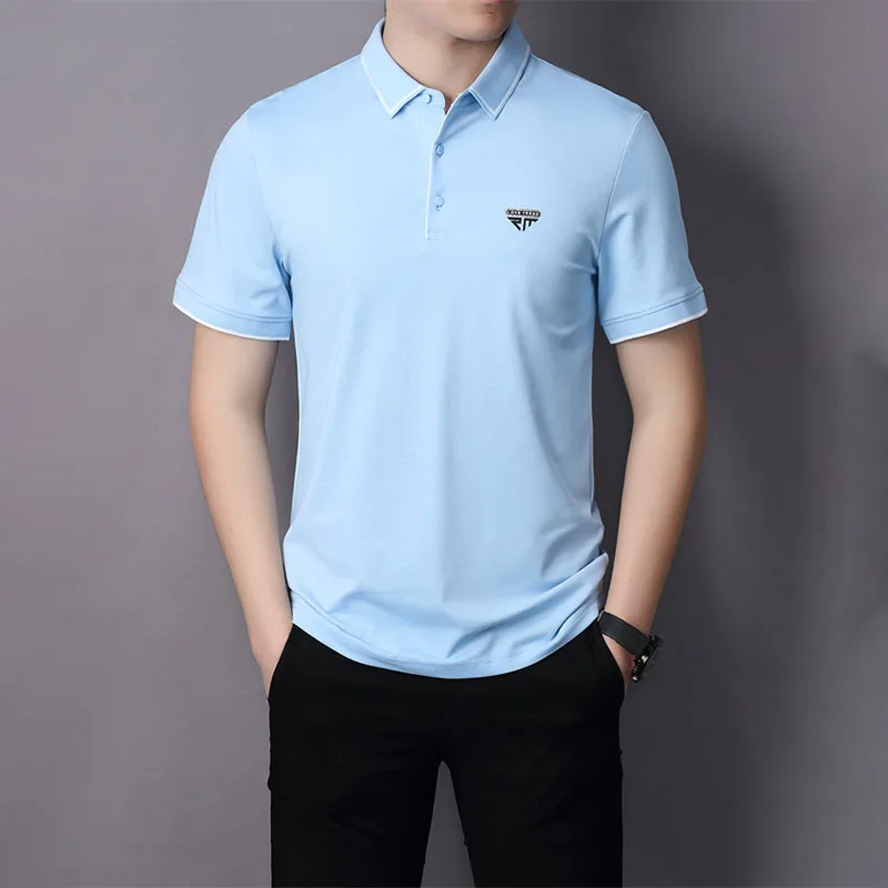 

AISHUNP Golf Wear Mens Polo Shirts Printing Triangle High Quality Cotton Polo Shirt for Men Casual Smart Men's Clothing