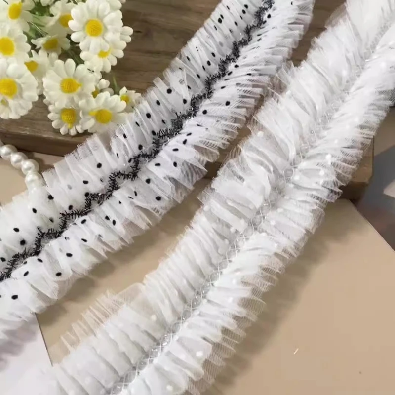 2025 polka dot wave pleated fluffy lace DIY girl figurine photo album felt board flower basket decorative edge sewing material
