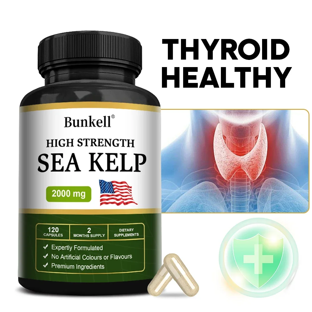 Bunkell High Strength Seaweed Capsules - Natural Iodine Supplement to Promote Healthy Thyroid Function, Energy, Metabolism