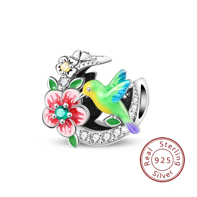 New 925 Sterling Silver Hummingbird Beads Pendant Beads, Suitable as Original Women's Bracelet Wearing Gifts DIY Exquisite Acces
