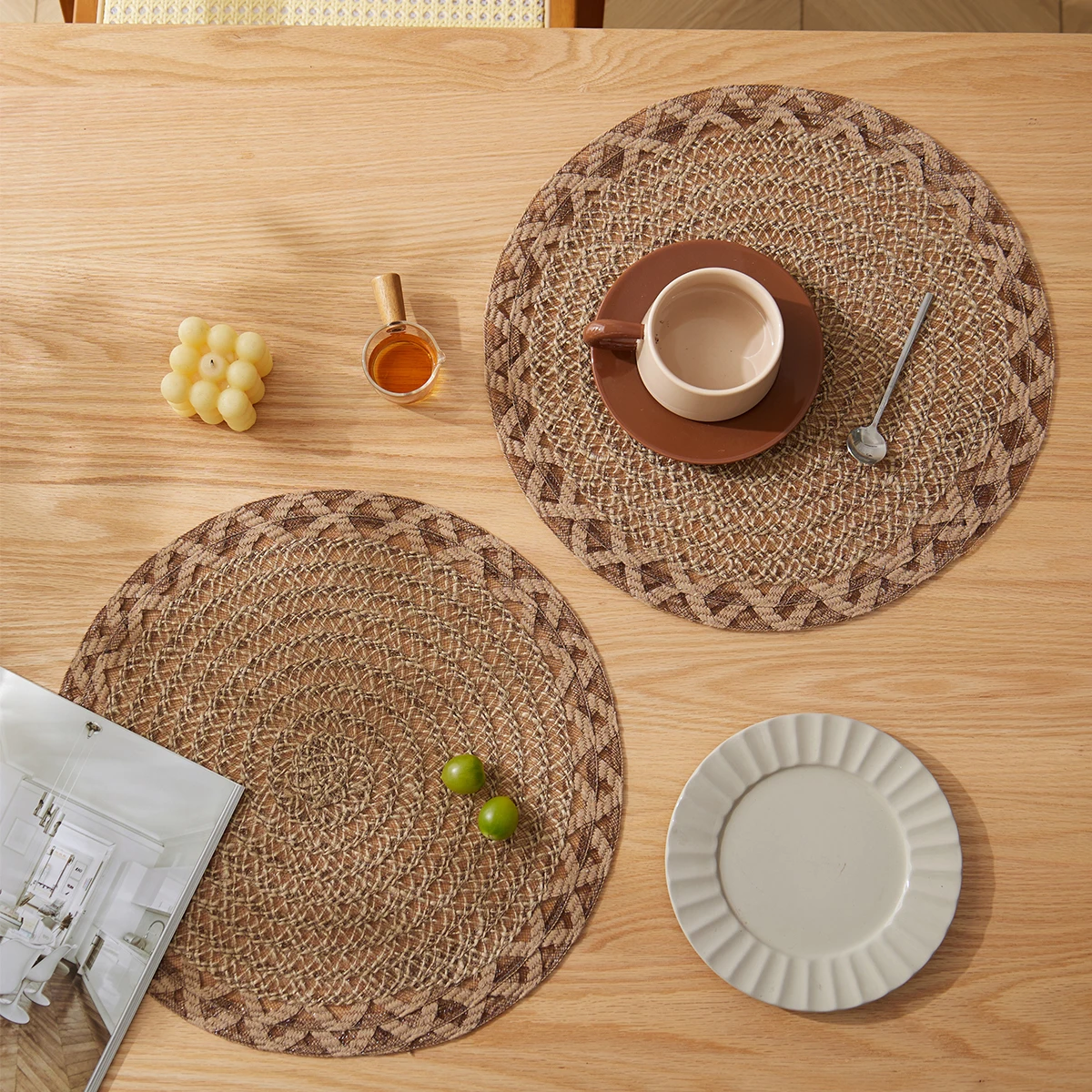 4/6pcs Boho Decor Placemats Natural Jute Woven Placemats for Coffee Kitchen Dining Room