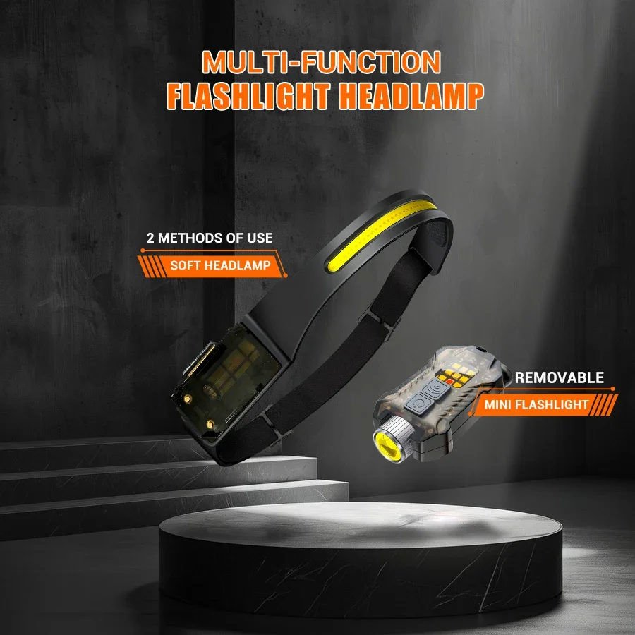 BALDR XW005 Induction Headlamp USB Rechargable LED Headlight COB Work Light Detachable Flashlight with Tail Magnet UV Light