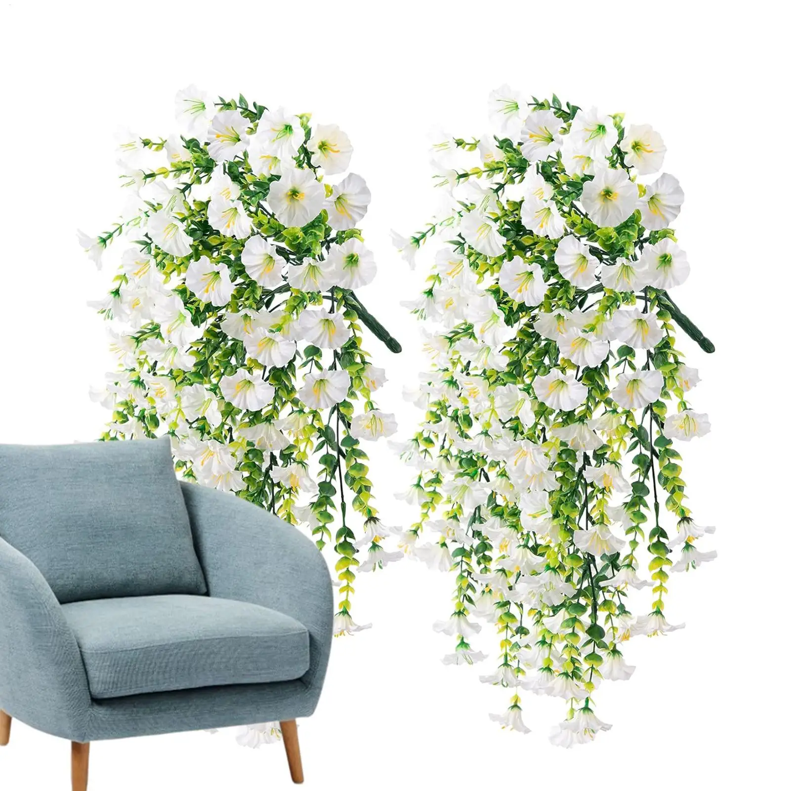 2PCS Artificial Morning Glory Hanging Flowers Fake lifelike Flower Garden Wall Hanging Petunias Plants art Wedding Decoration