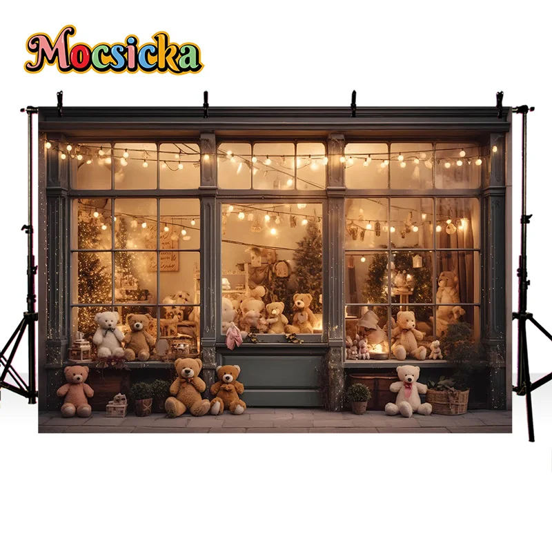 Mocsicka Photography Backgrounds Winter Teddy Bear Shop Decor Backdrop Girls Birthday Party Cake Smash Banner Photo Studio