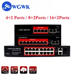 WGWK 16+2/8+2/4+2 Ports POE Switch Ethernet Switch 10/1000Mbps IEEE 802.3 AF/AT for IP Cameras CCTV Security Video Wireless AP