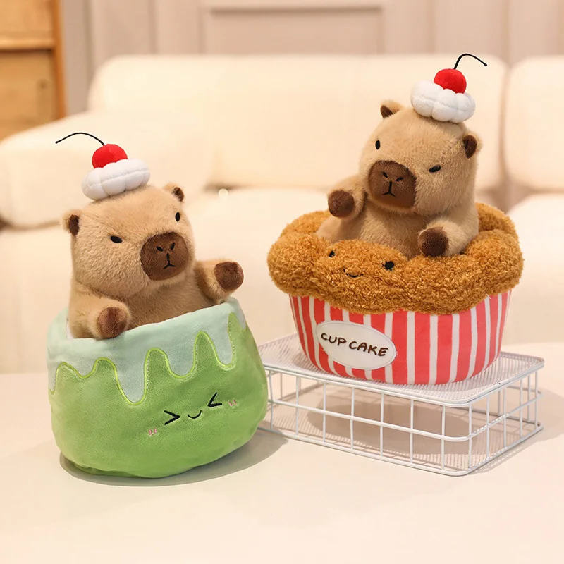 Nieuwe Capibara in Cup Cake Plushie Kleine Capibara Verbergen in Toast Croissant Ananas Broodje Voedsel Knuffels voor Kinderen Verjaardagscadeau