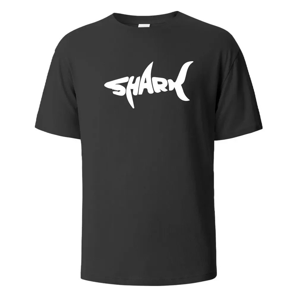 

Fashionable And Simple Shark Print T-shirt Summer Men And Women Loose Letter Casual Tops Large Size Short Sleeve Round Neck Tees
