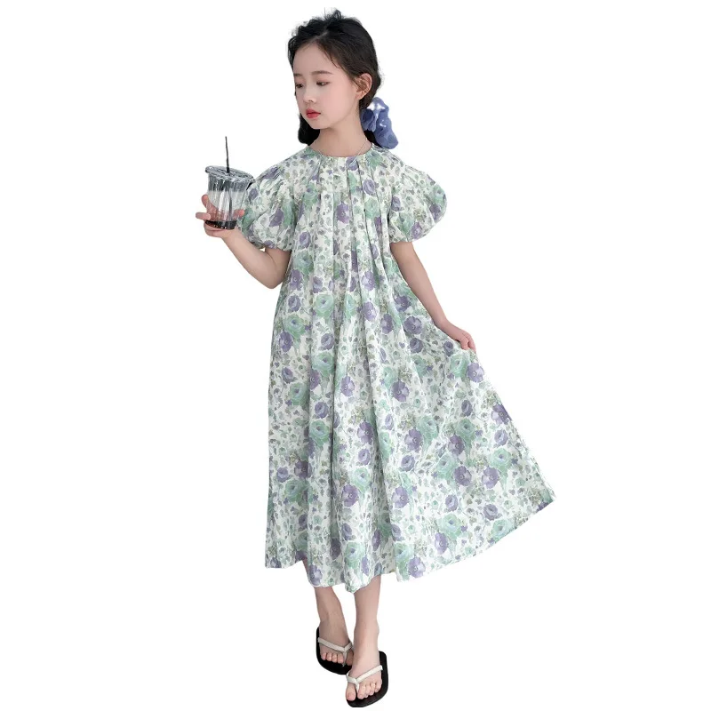 

Girls Floral Dress Summer Baby Toddler Fashion Cotton Short Sleeve Ruffled Sun Dress Casual Party Princess Outfit 4-15 Years