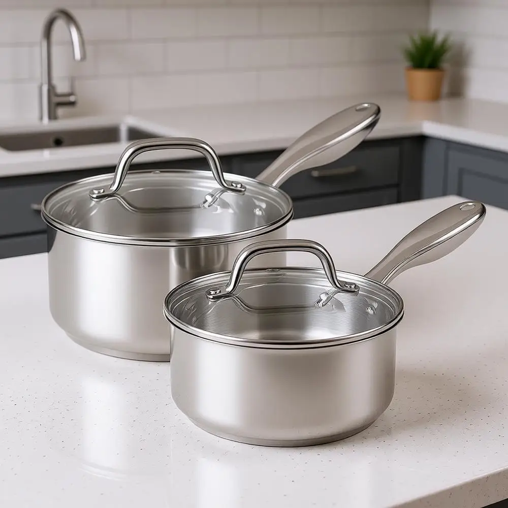 

Набор кастрюль из нержавеющей стали (1 и 2 кварты) с крышками, 4 предмета, с антипригарным покрытием, маленькие кухонные кастрюли, совместимые с индукционными плитами