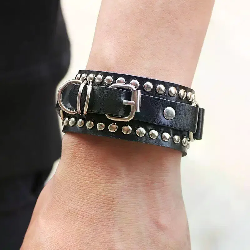 レザーリストバンドブレスレットカフゴスパンクブレスレット女性 - Jewelry & Watches Sp Zo O のレビューと価格