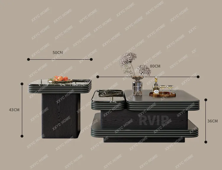 light luxury liftable tea table multi-functional storage personalized natural luxury stone Naqiu green marble edge