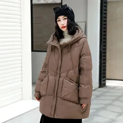 Women's Down Coats Winter New Outerwears Simple Stylish Casual Loose Parka Windproof Thick Warm Hooded Mid-length Down Jackets