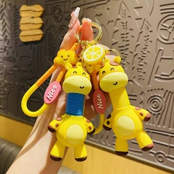Creative Retractable Spring Toy Giraffe Doll Key Chain Nice Cloud Lemon Pendant Long-necked Deer Animal Keyring Girl Bag Trinket