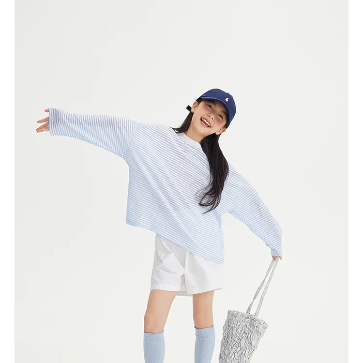 Girls Coat 2024 Summer New Childrens Clothes Korean Style Baby Girls Blue Striped Sunscreen Smock Casual Simple Temperament image 5