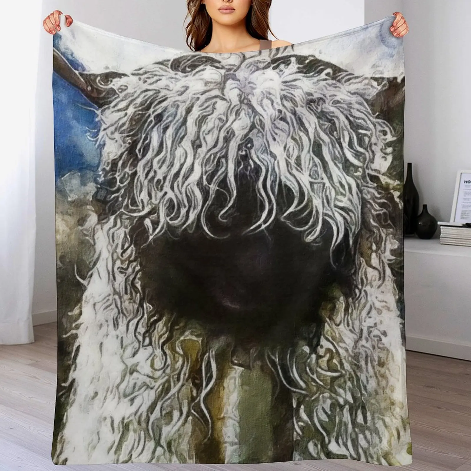 

Swiss Valais Blacknose Sheep, Valais Blacknose Sheep Art, Cute Swiss Sheep Farm Animal Portrait, Adorable Swiss Va Throw Blanket