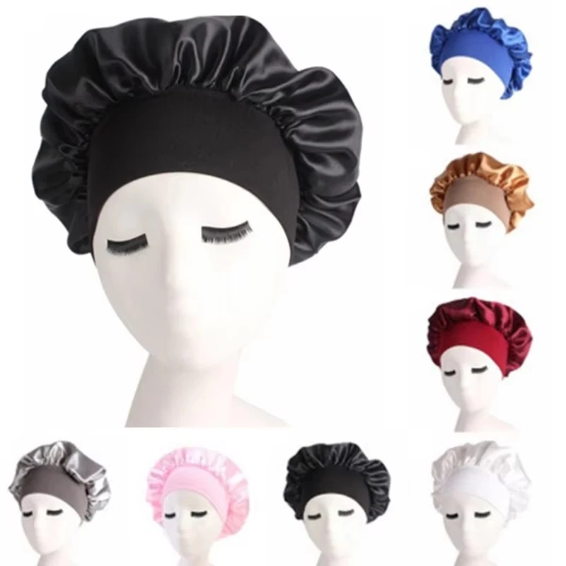 1/2/3Pcs Satin Night Hair Cap Women'S Solid Sleeping Hat Sleep Care Bonnet Nightcap For Women Unisex Cap