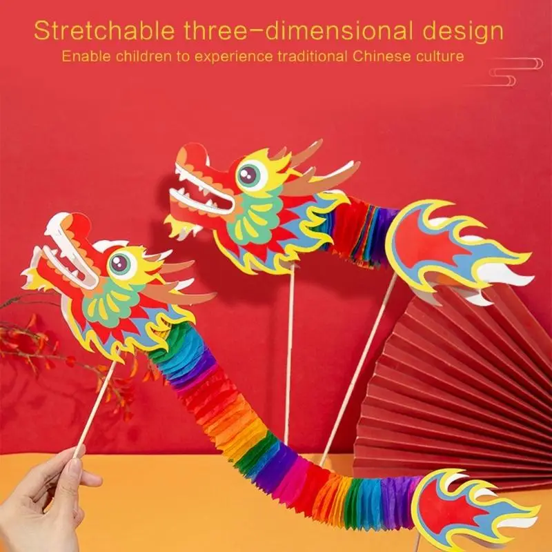 39BB DIY Chinees Nieuwjaar Dragon Drage Paper Dragon Puppet Kits Paper Dragon Toy Chines Nieuwjaar Supplies Gift Bag Fillers