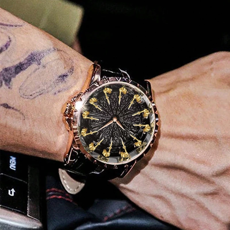 New men's watch in rose gold sporty style, cool personality, avant-garde, casual fashion, men's quartz watch