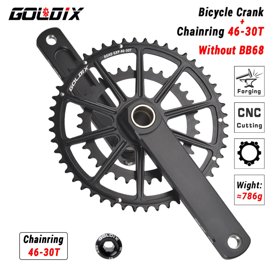 GOLDIX Rennrad-Kurbelgarnitur, 165/170/172,5/175 mm Länge, Aluminiumlegierung, geschmiedete Fahrradkurbel, Doppelkettenblatt, 50–34 Zähne/52–36 Zähne/53–39 Zähne