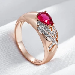 Wbmqda Luxury Red Natural Zircon Ring For Women 585 Rose Gold Silver Color Vintage Ethnic Wedding Jewelry Gifts