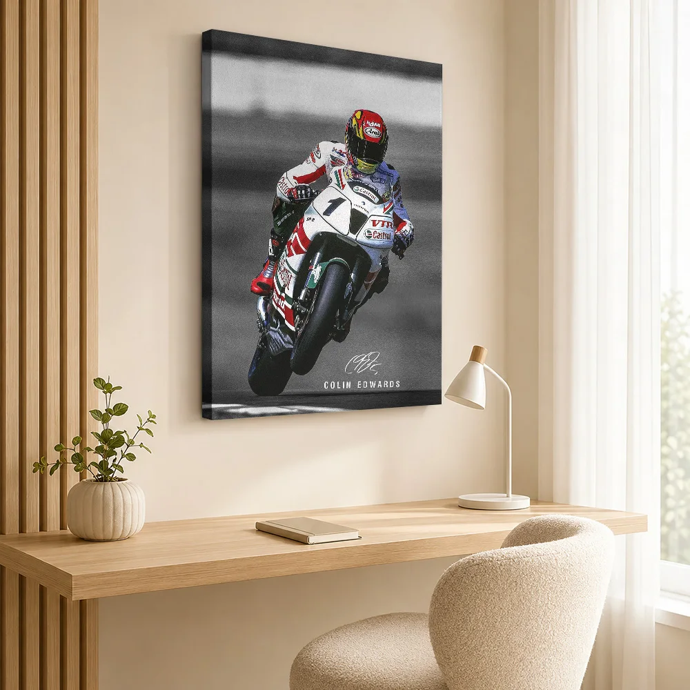 Colin Edwards Motorcycle Framed Canvas Poster Bold Athletic Design Wall Decor With Personalized Photo For Garage Ideal Fan Gift