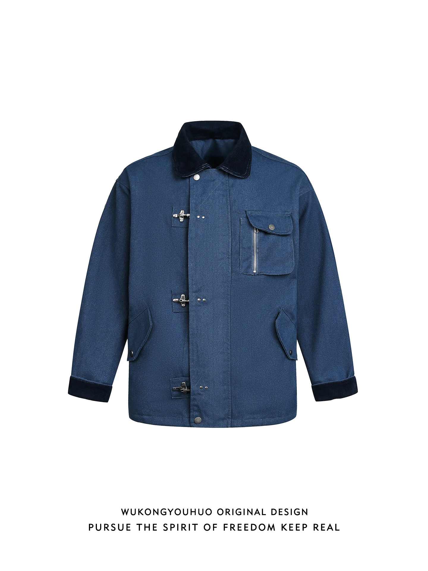 

Casual Loose Men's Jaet Vintage American Sle Contrast Color Collar Plane Bule Jaet Youth ular Spring Cotton Outerwear