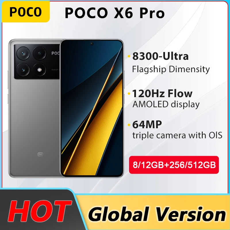 

Global Version POCO X6 Pro 5G Smartphone 6.67" CrystalRes 1.5K Flow AMOLED DotDisplay MTK 8300-Ultra Mali-G615 GPU 5000mAh